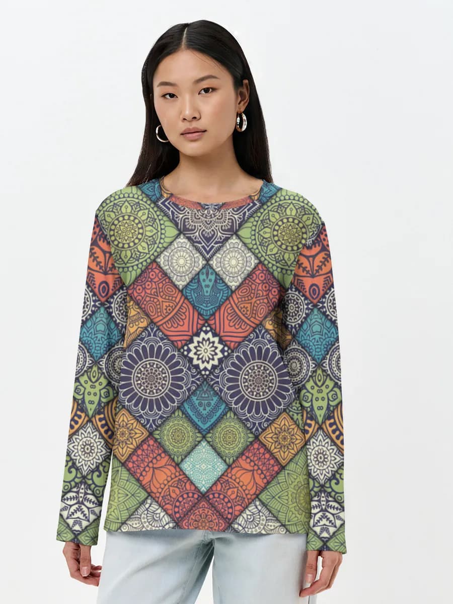Damen Baumwoll Langarmshirt