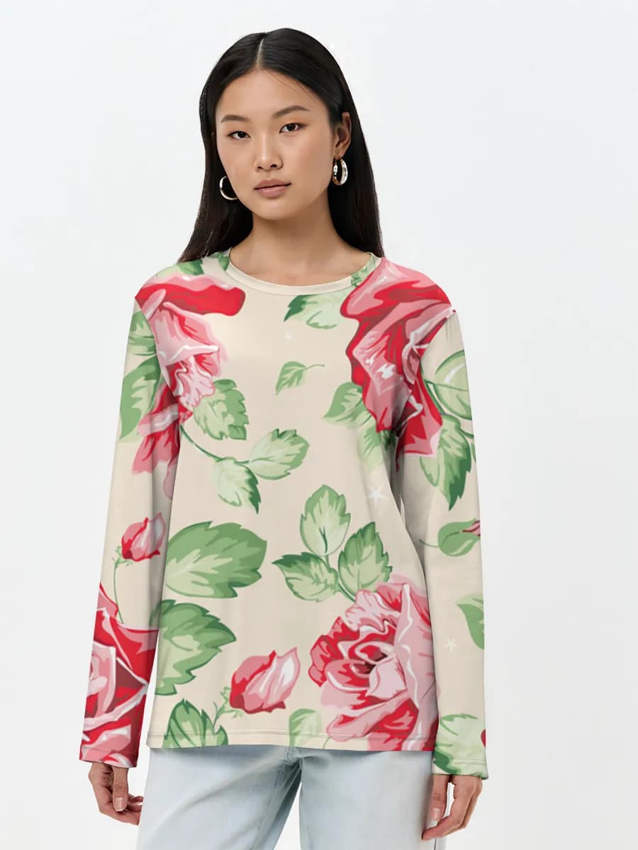 Vintage Rose Garden — Women's long sleeve shirt. Cotton with all-over print, Floral theme