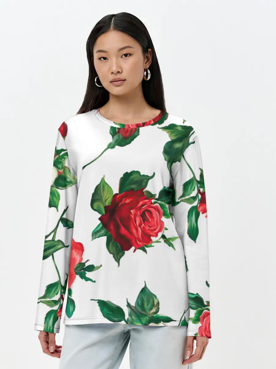 Vintage Rose Bouquet — Women's long sleeve shirt. Cotton with all-over print, Floral theme