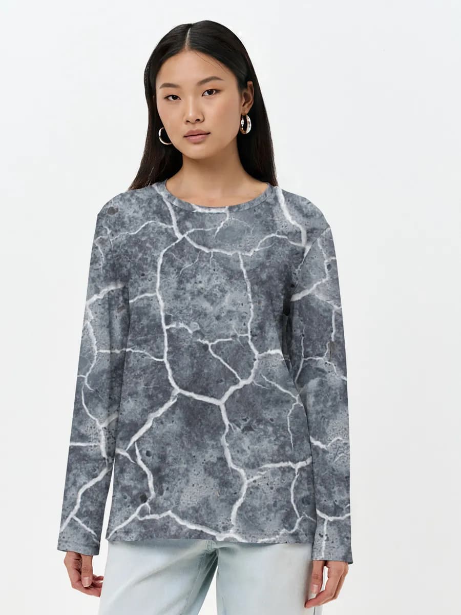 Cracked Concrete Texture — Women's long sleeve shirt. Cotton with all-over print, Concrete theme
