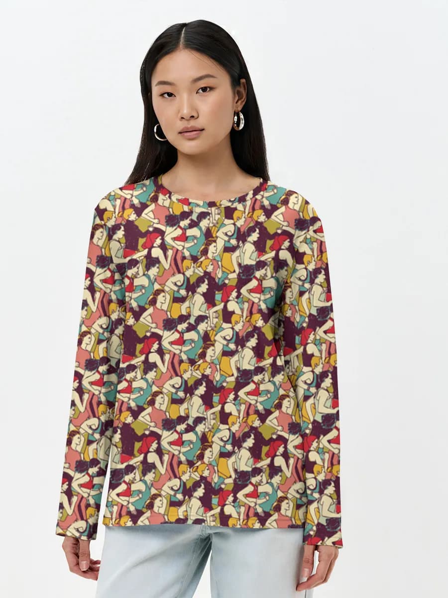 Colorful Marathon Runners — Women's long sleeve shirt. Cotton with all-over print, Running theme