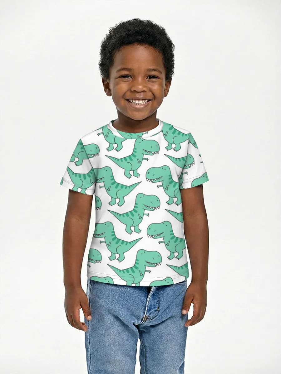 Teal T-Rex Doodles — Children's cotton T-shirt (for boys. Copy) with all-over print, Dinosaurs theme