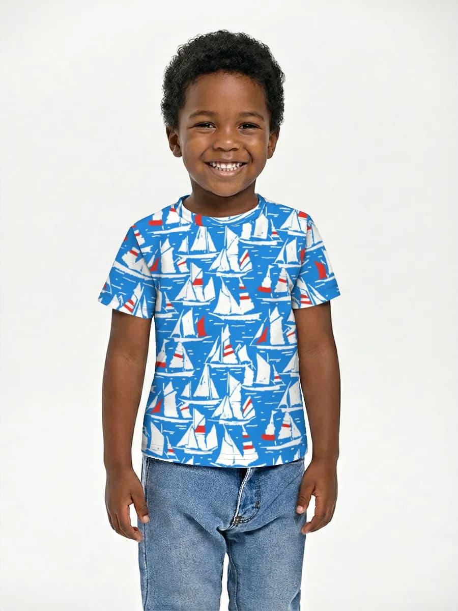 Nautical Sailboat Fleet — Children's cotton T-shirt (for boys. Copy) with all-over print, Sailing theme