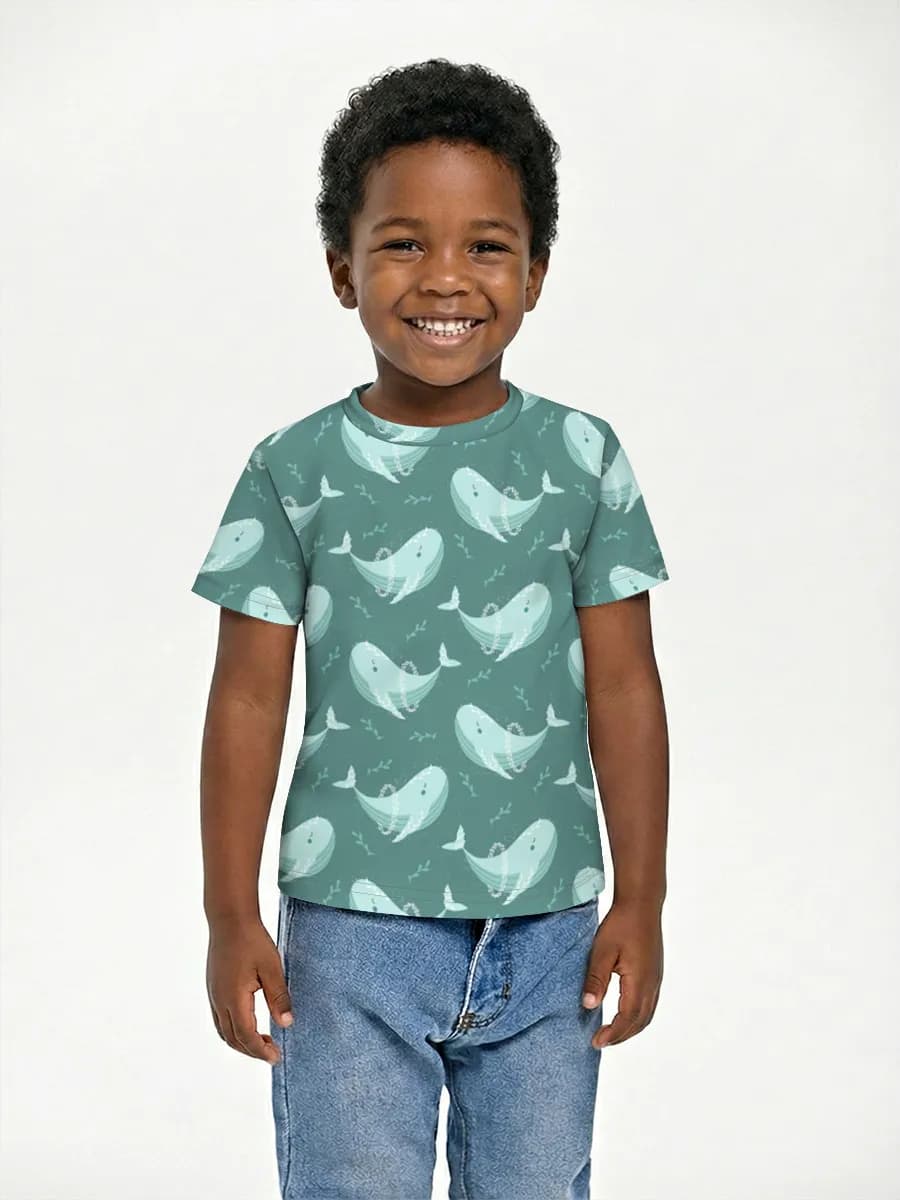 Cute Teal Whales — Children's cotton T-shirt (for boys. Copy) with all-over print, Whale theme