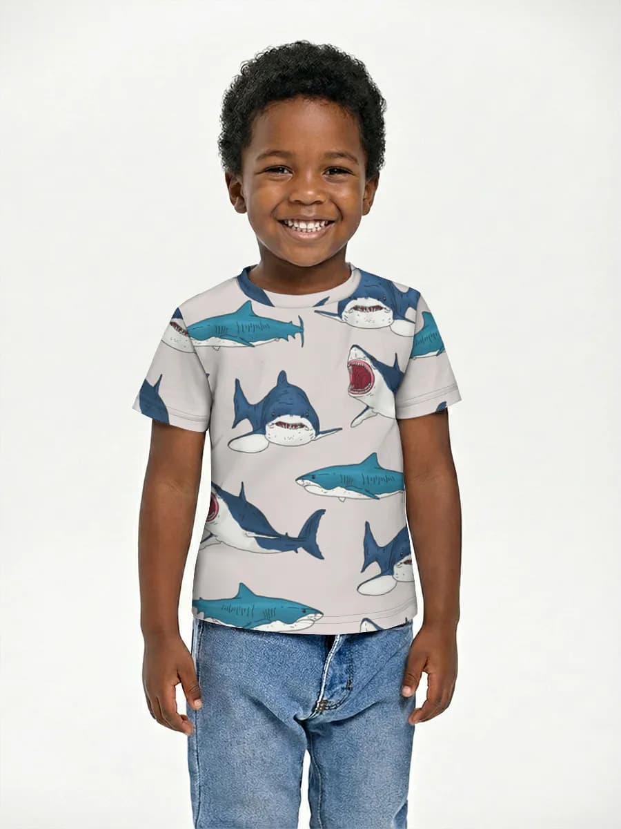 Great White Shark Doodles — Children's cotton T-shirt (for boys. Copy) with all-over print, Sharks theme