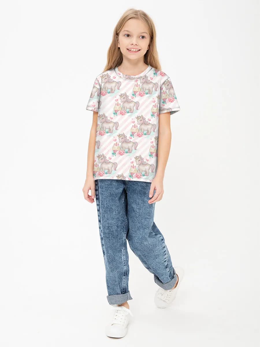 Pastel Unicorn Cupcake Dreams — Children's cotton T-shirt (for girls. Copy) with all-over print, Unicorn theme
