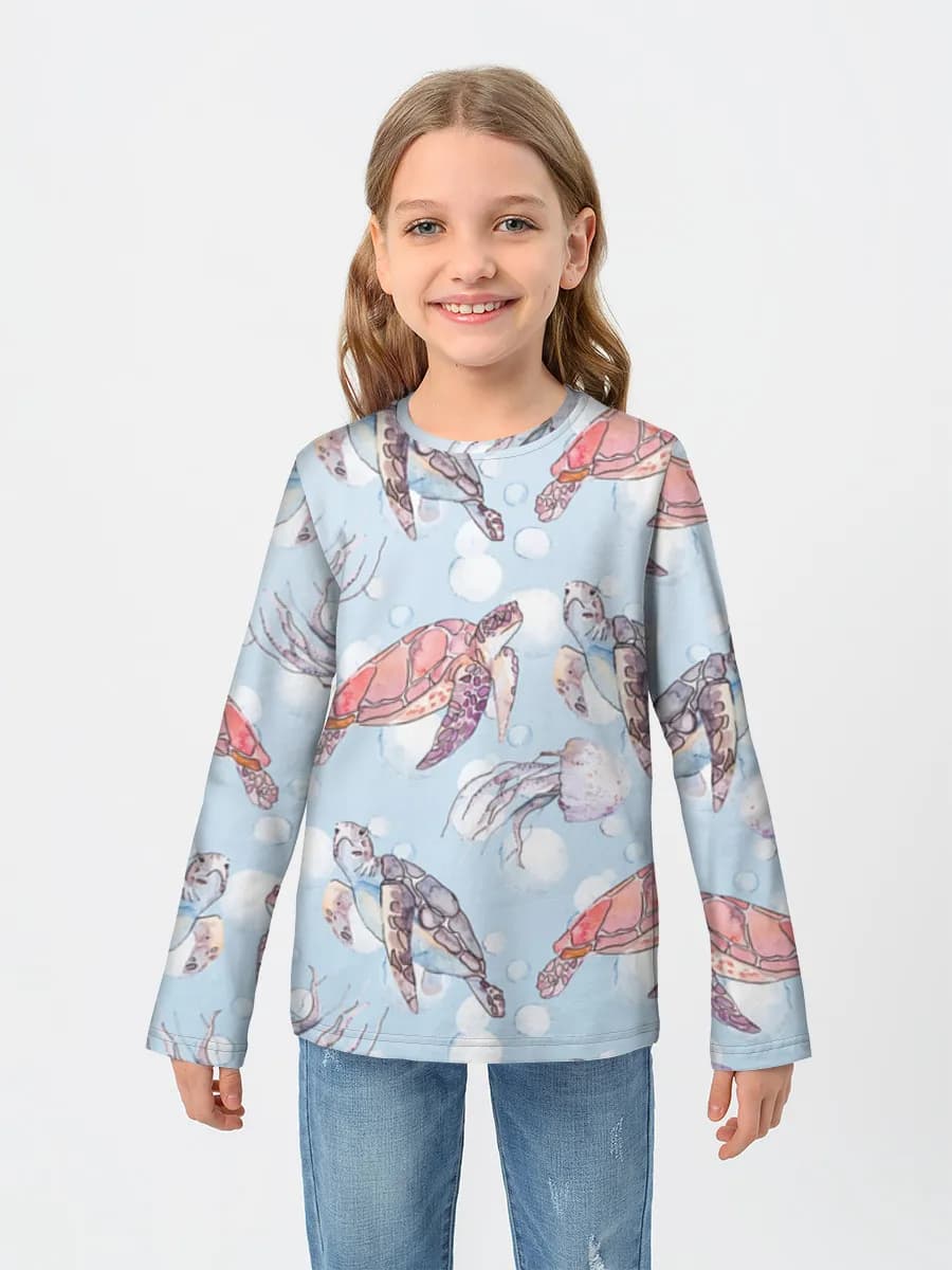 Sea Turtles And Jellyfish — Children's cotton long sleeve shirt with all-over print, Ocean theme