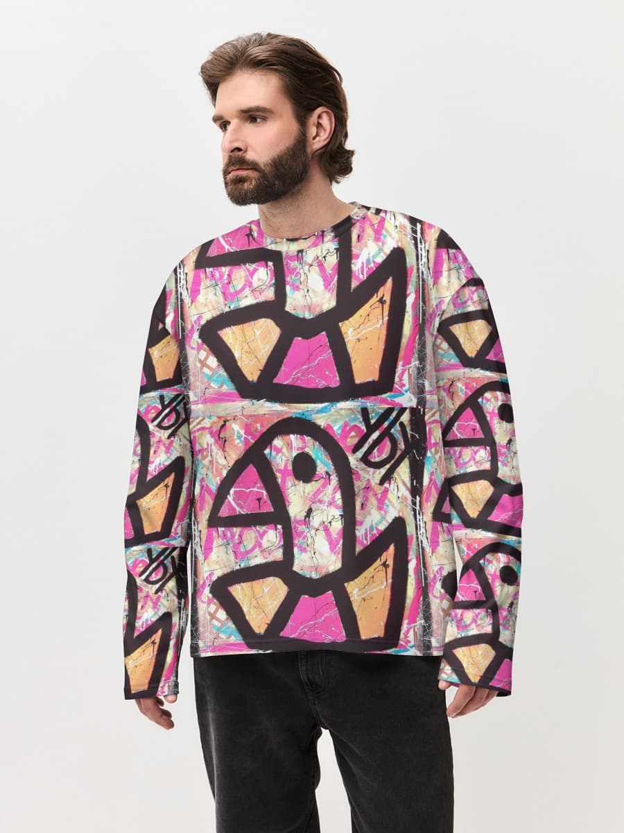 Herren Oversized Baumwoll Langarmshirt