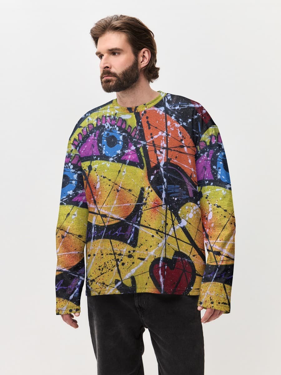 Herren Oversized Baumwoll Langarmshirt