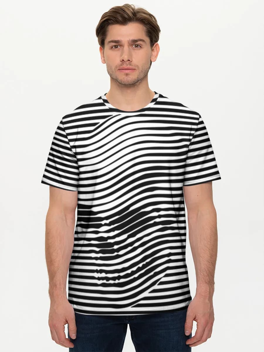Striped Op Art Sphere — Men's basic cotton T-shirt with all-over print, Op Art theme