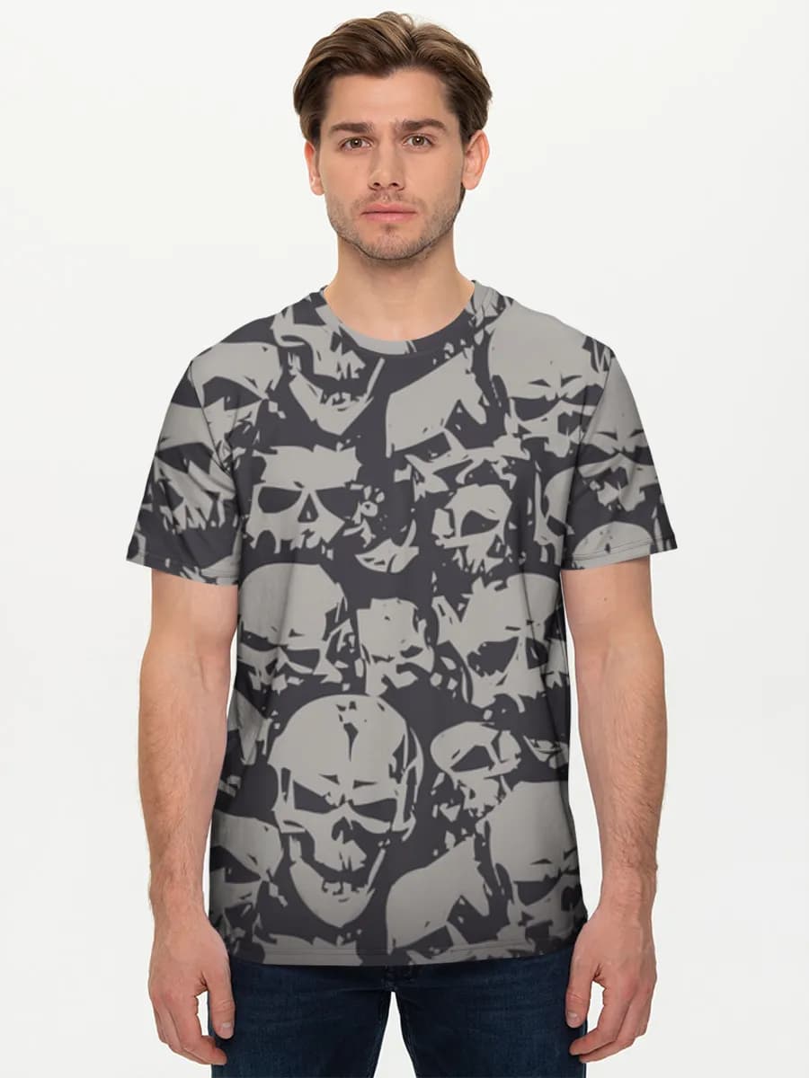 Grunge Skull Collage — Men's basic cotton T-shirt with all-over print, Skulls theme