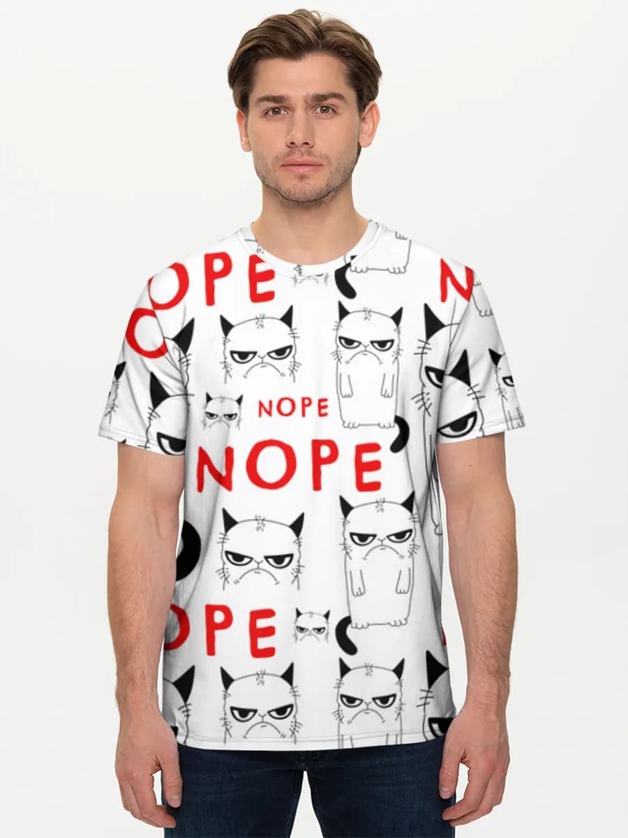 Grumpy Cat Nope — Men's basic cotton T-shirt with all-over print, Cats theme
