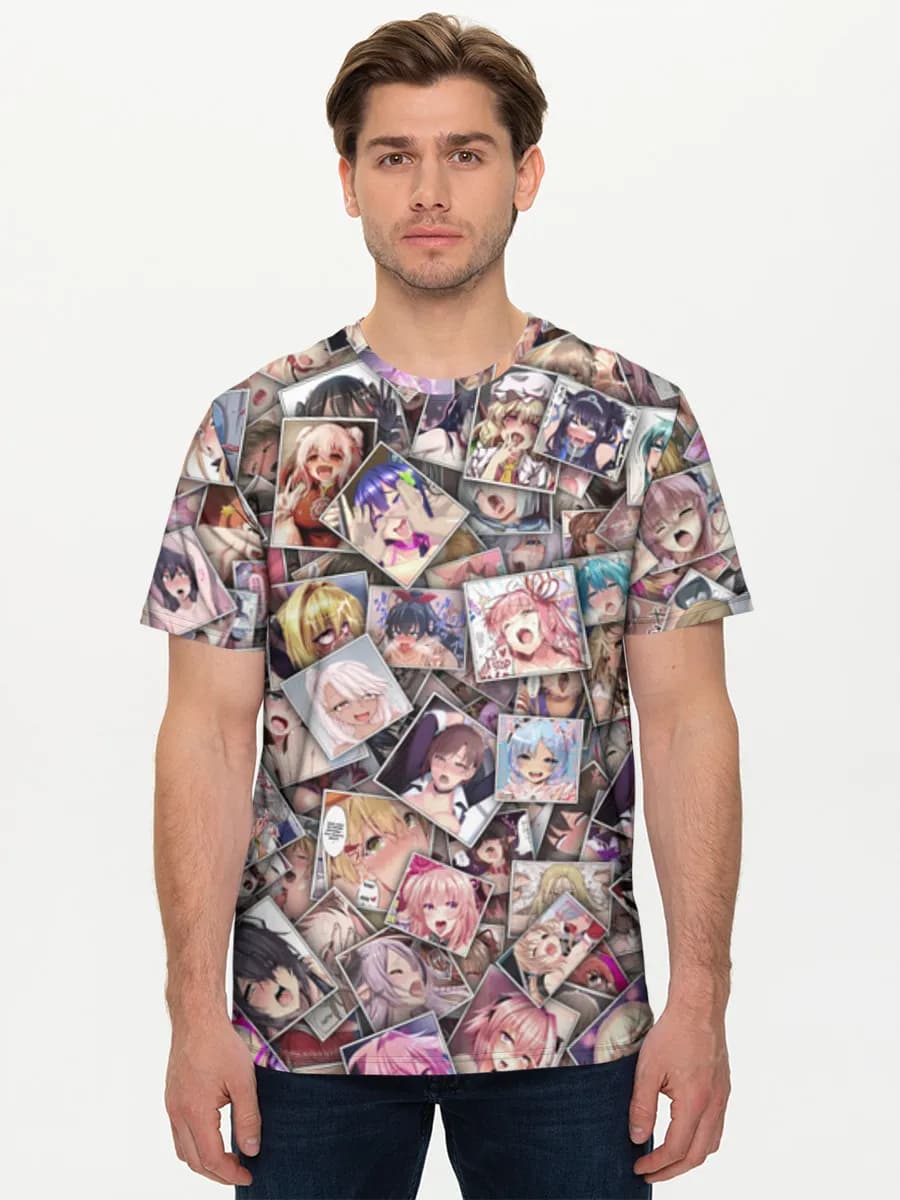 Anime Girl Photo Collage — Men's basic cotton T-shirt with all-over print, Anime theme