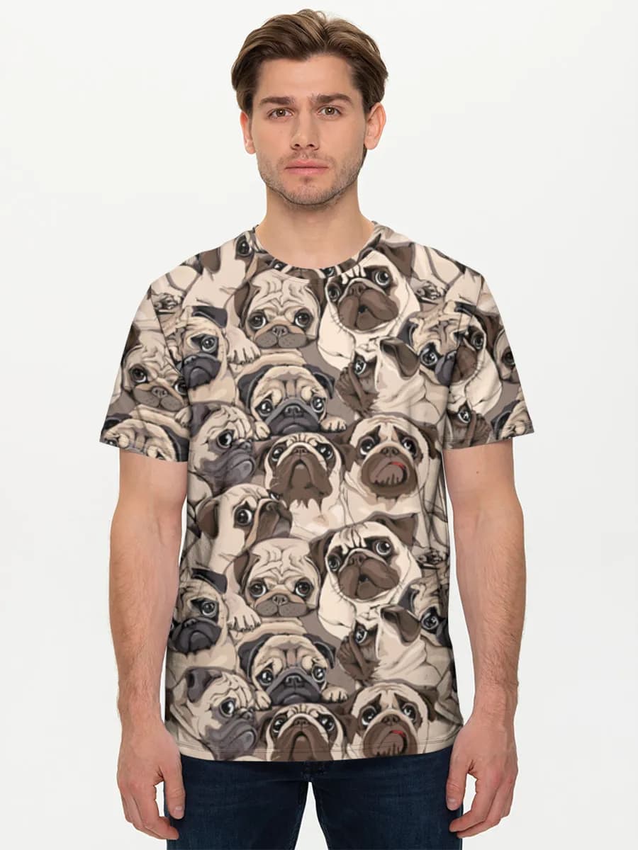 Cute Pug Crowd — Men's basic cotton T-shirt with all-over print, Dogs theme