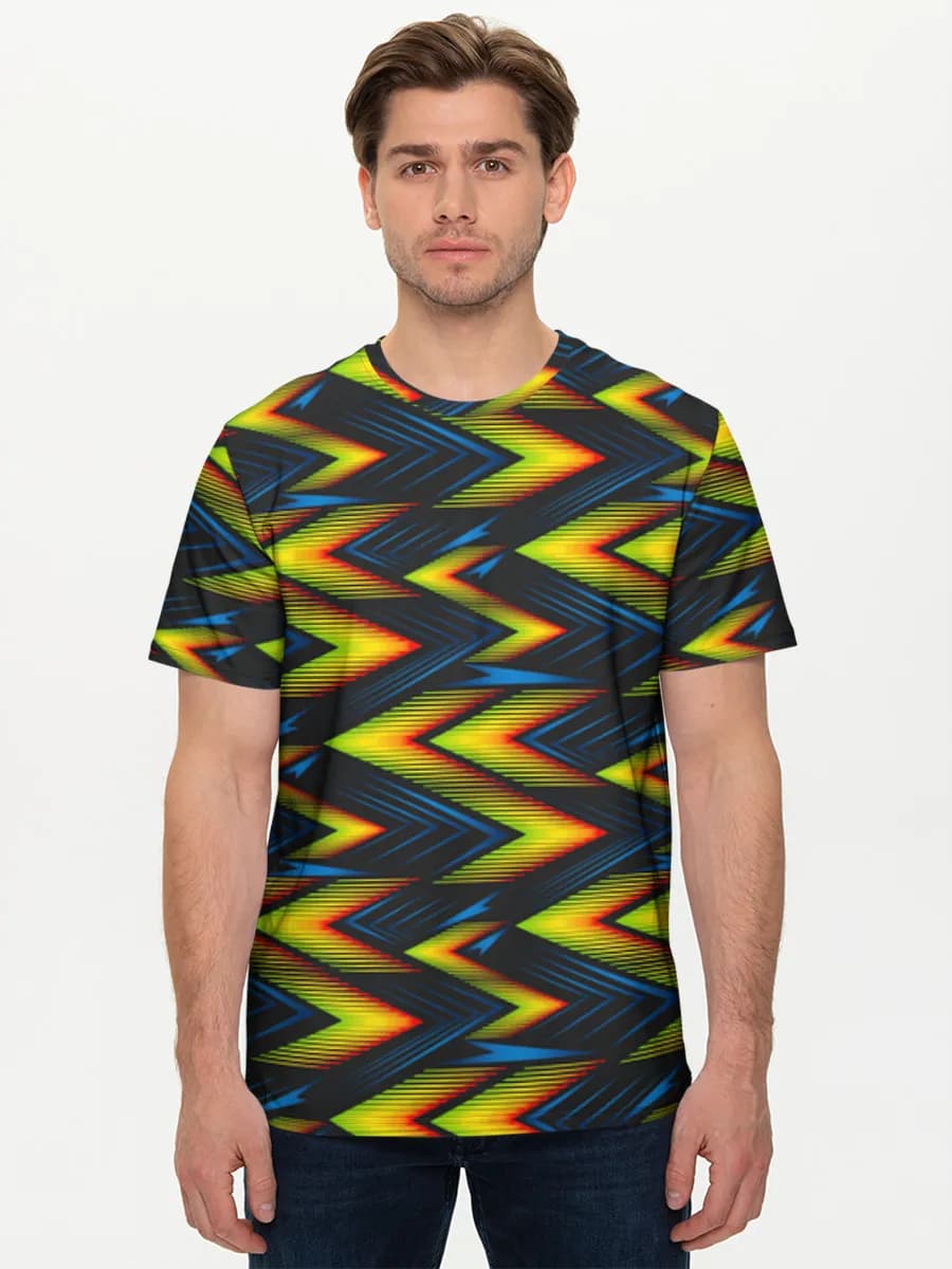 Neon Chevron Zigzag — Men's basic cotton T-shirt with all-over print, Geometric theme
