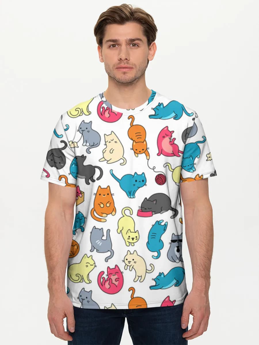 Cute Cartoon Cats — Men's basic cotton T-shirt with all-over print, Cats theme