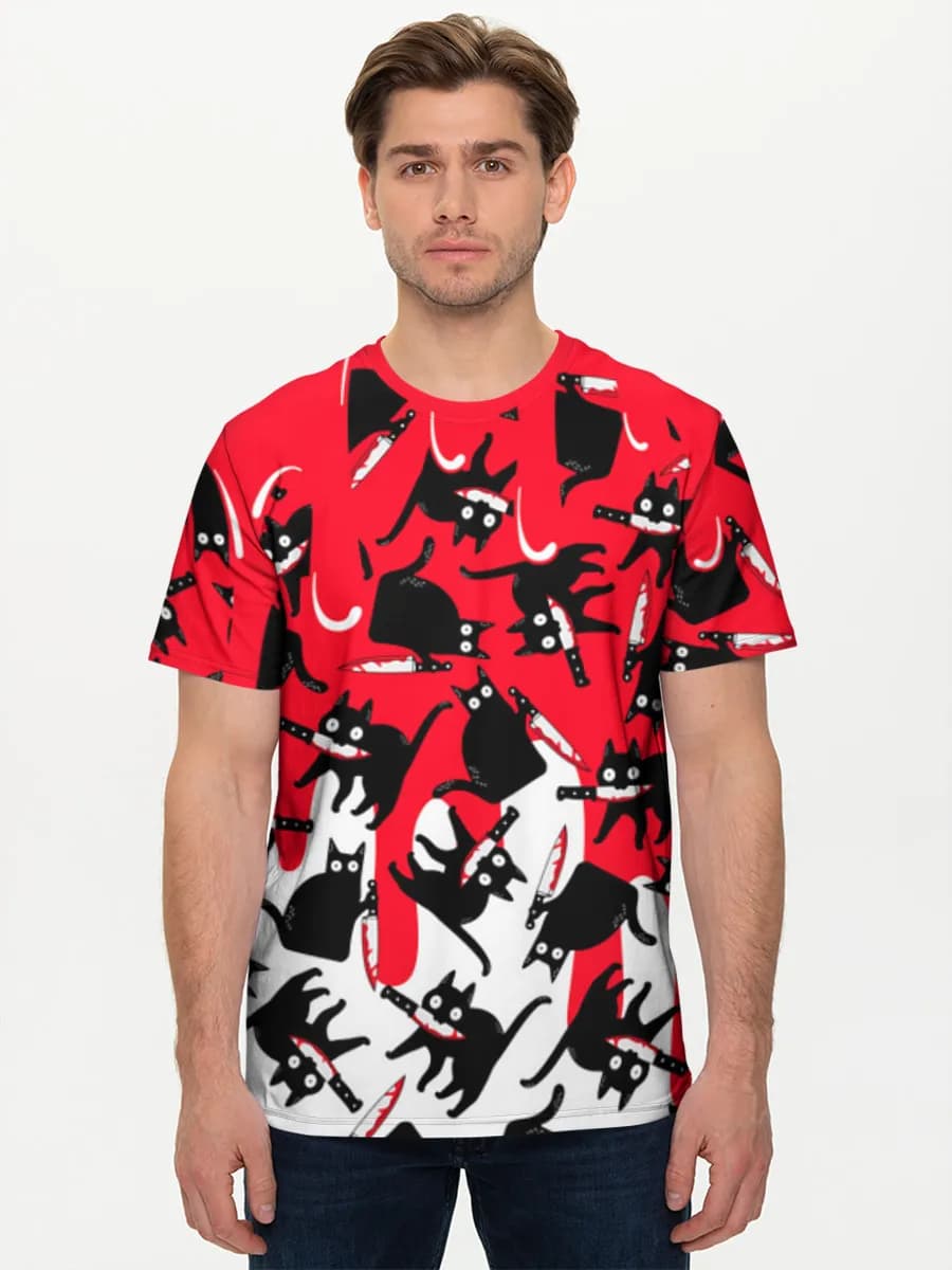 Stabby Black Cats — Men's basic cotton T-shirt with all-over print, Cats theme