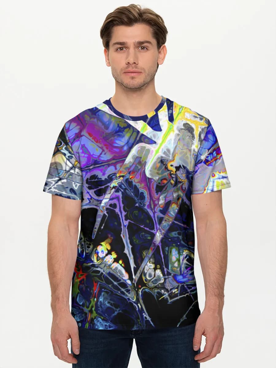Psychedelic Neon Spiderweb — Men's basic cotton T-shirt with all-over print, Spider theme
