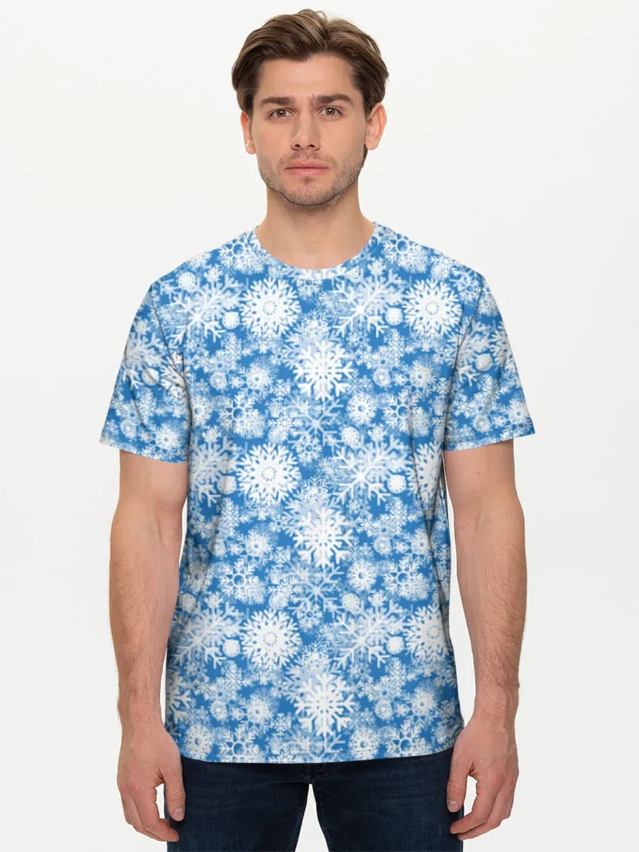 Winter Snowflake Print — Men's basic cotton T-shirt with all-over print, Snowflakes theme
