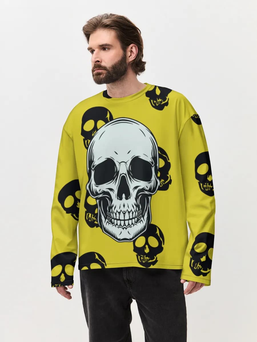 Skull Pop Art — Men's oversized cotton long sleeve with all-over print, Skulls theme