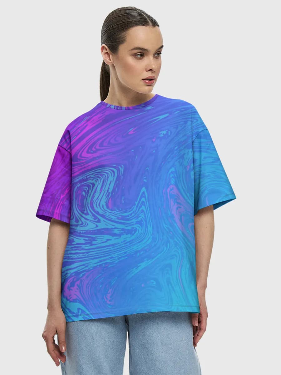Neon Marble Swirl — Women's oversized cotton T-shirt with all-over print, Abstract theme