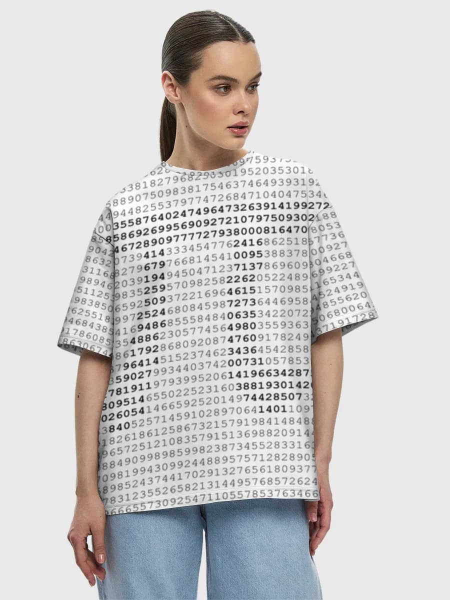 Pi Digits Typography — Women's oversized cotton T-shirt with all-over print, Math theme