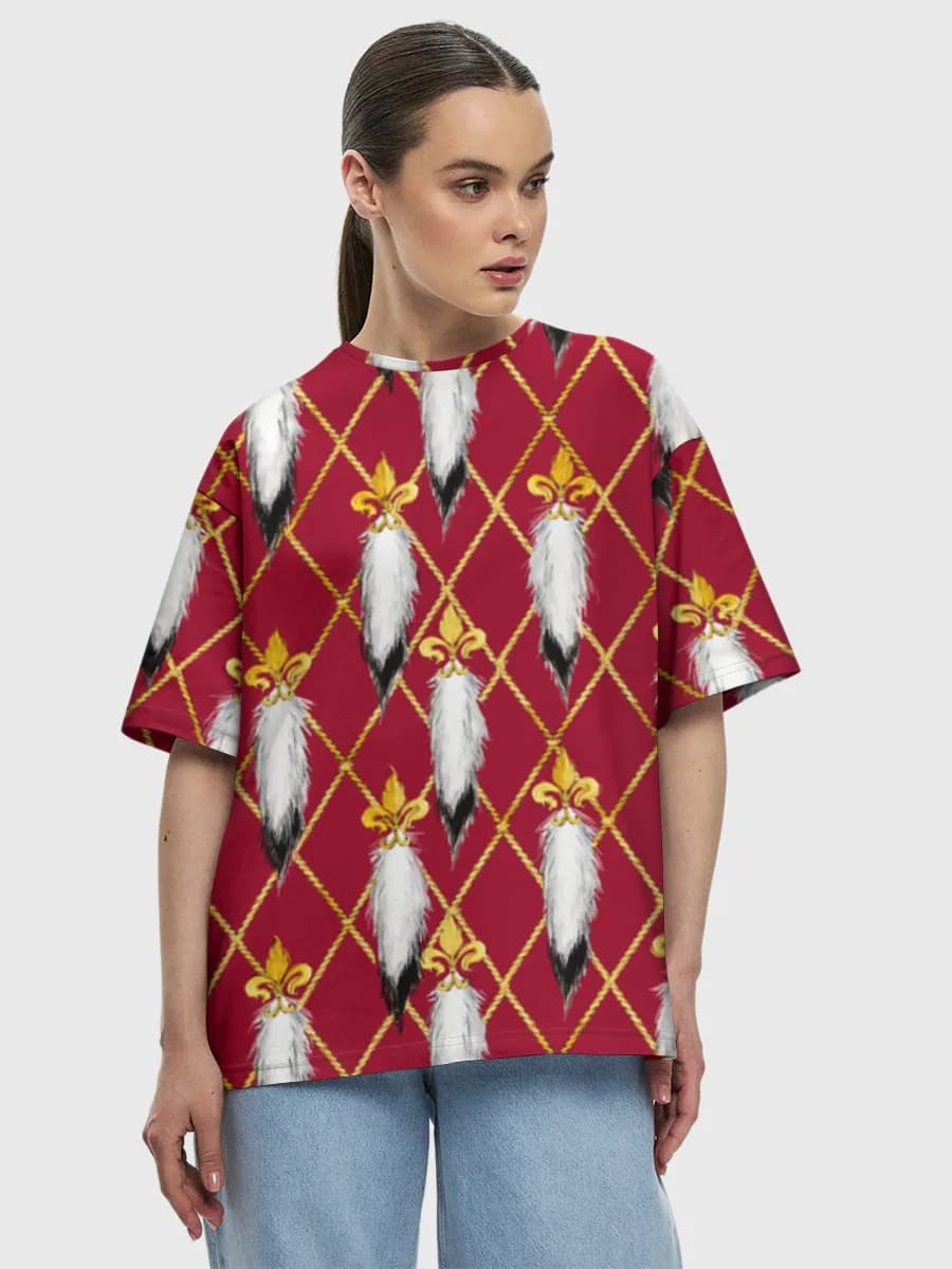 Royal Fleur De Lis — Women's oversized cotton T-shirt with all-over print, Fleur-De-Lis theme