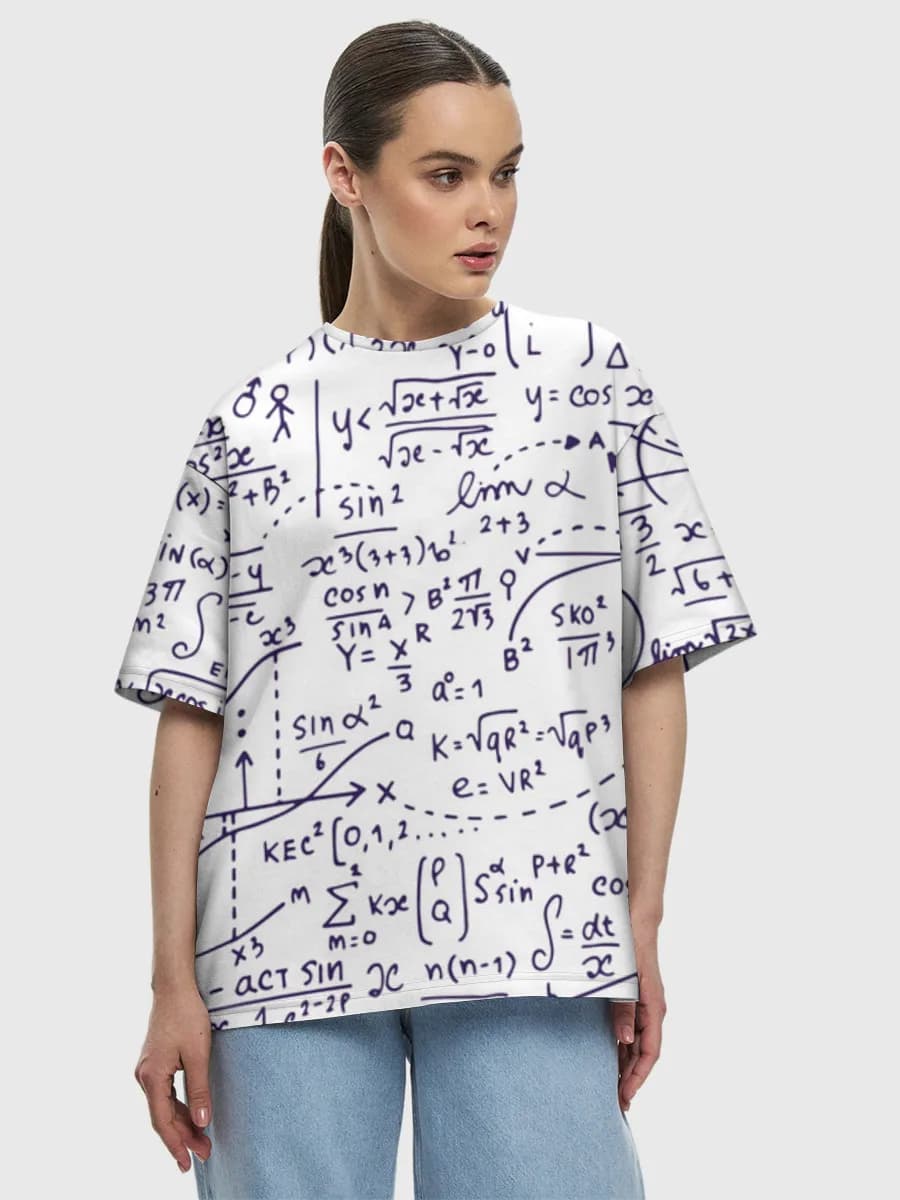 Handwritten Math Equations — Women's oversized cotton T-shirt with all-over print, Math theme