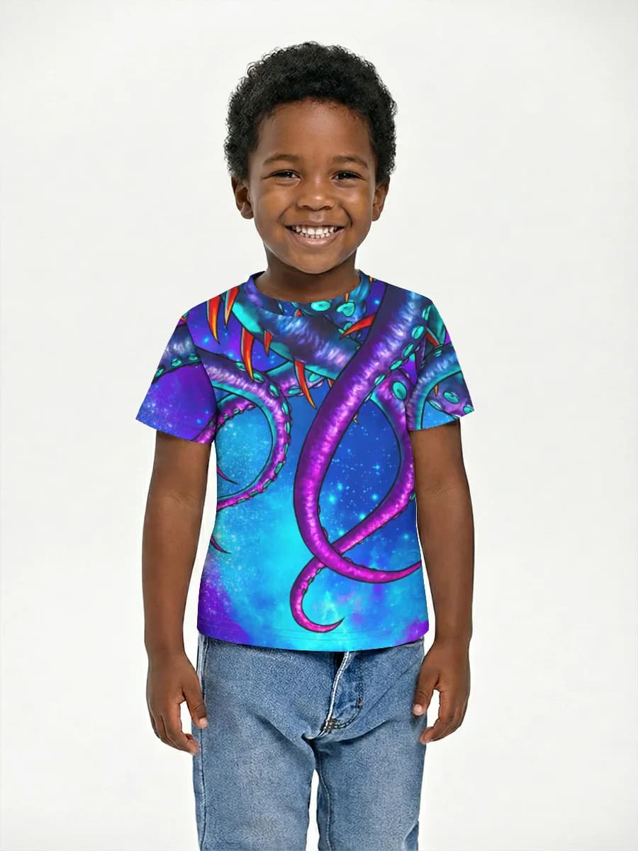 Cosmic Kraken Tentacles — Children's cotton T-shirt (for boys. Copy) with all-over print, Kraken theme