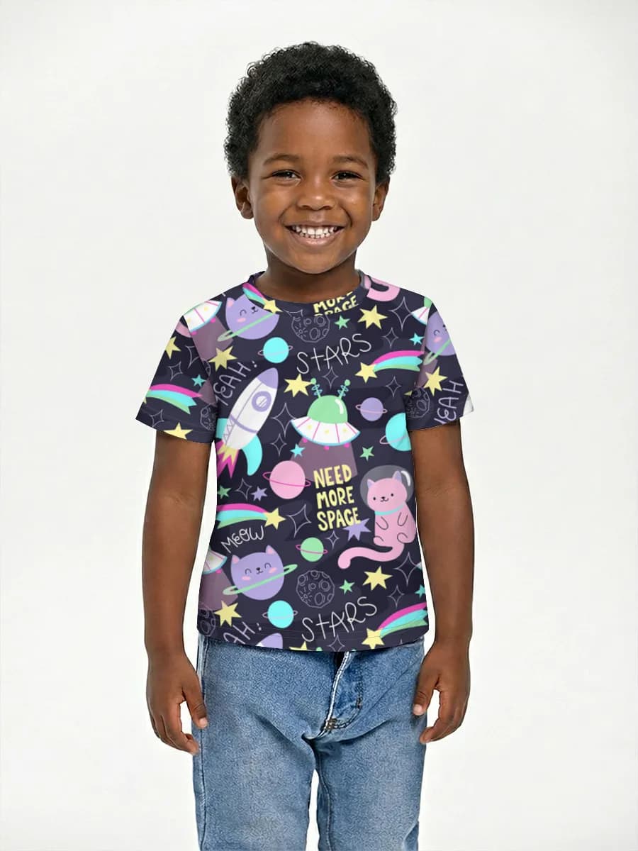 Need More Space Cats — Children's cotton T-shirt (for boys. Copy) with all-over print, Space theme