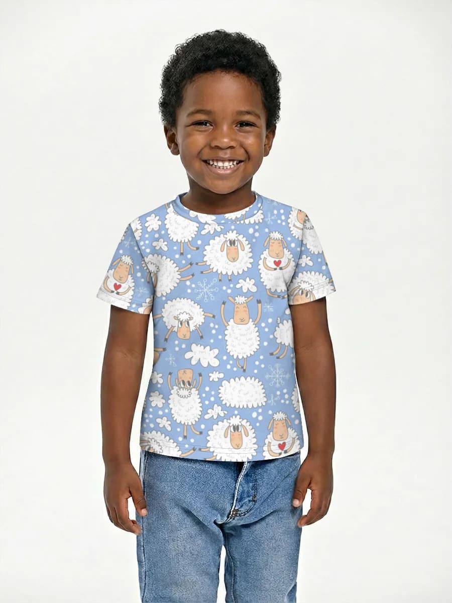 Cute Winter Sheep — Children's cotton T-shirt (for boys. Copy) with all-over print, Sheep theme
