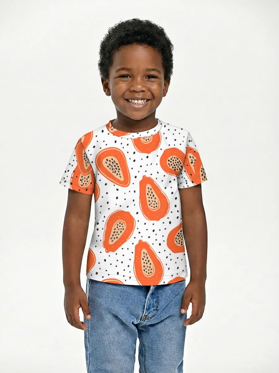 Papaya Slices on Black — Children's cotton T-shirt (for boys. Copy) with all-over print, Fruit theme