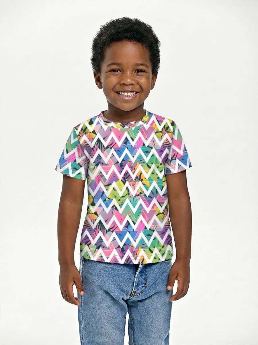 Tropical Chevron Leaves — Children's cotton T-shirt (for boys. Copy) with all-over print, Nature theme