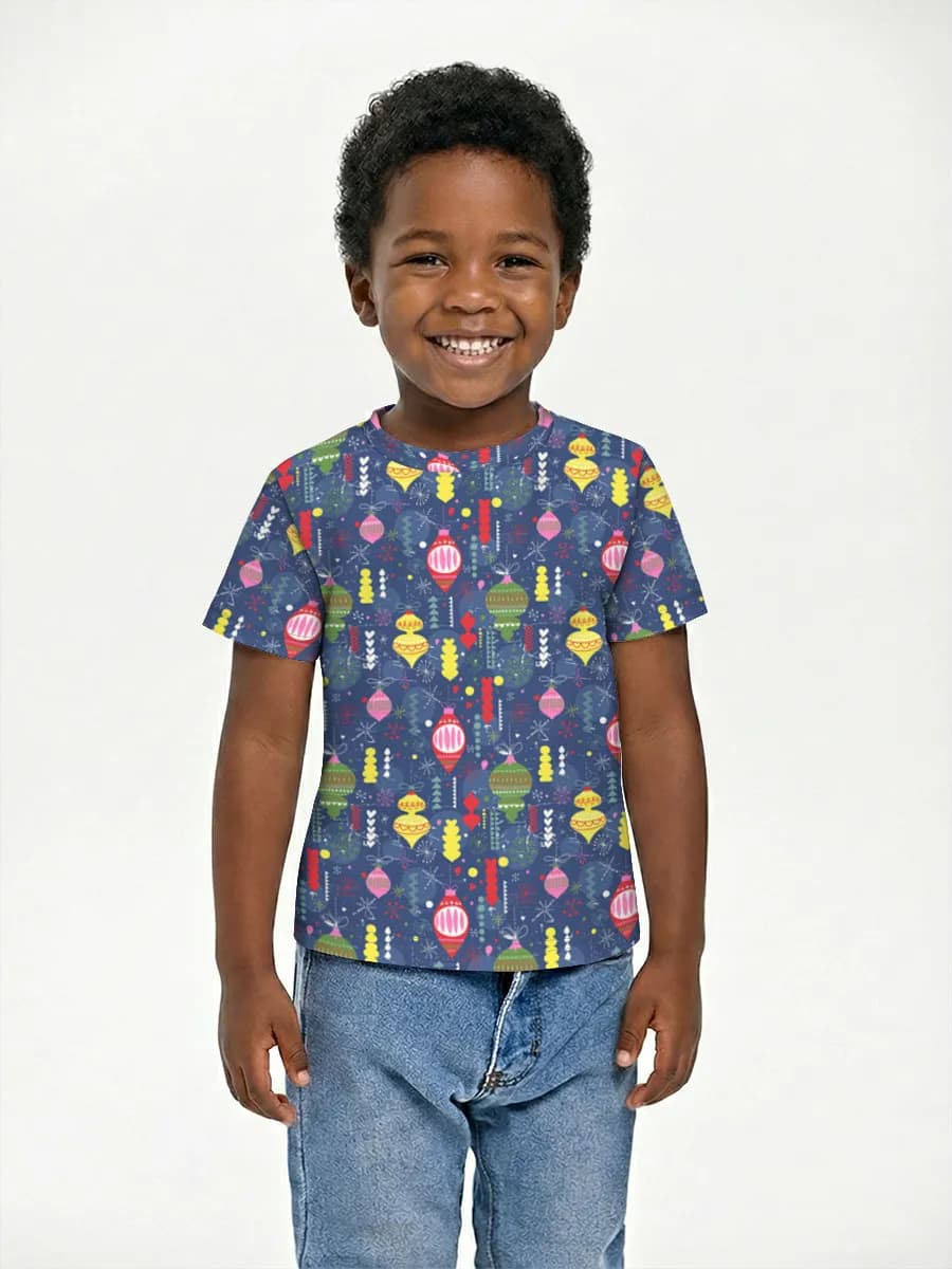 Retro Christmas Ornaments — Children's cotton T-shirt (for boys. Copy) with all-over print, Holidays theme