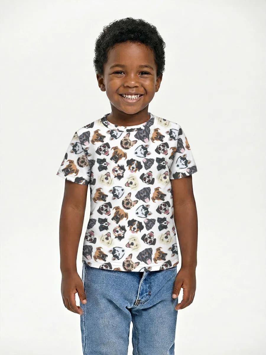 Cute Dog Faces — Children's cotton T-shirt (for boys. Copy) with all-over print, Dogs theme