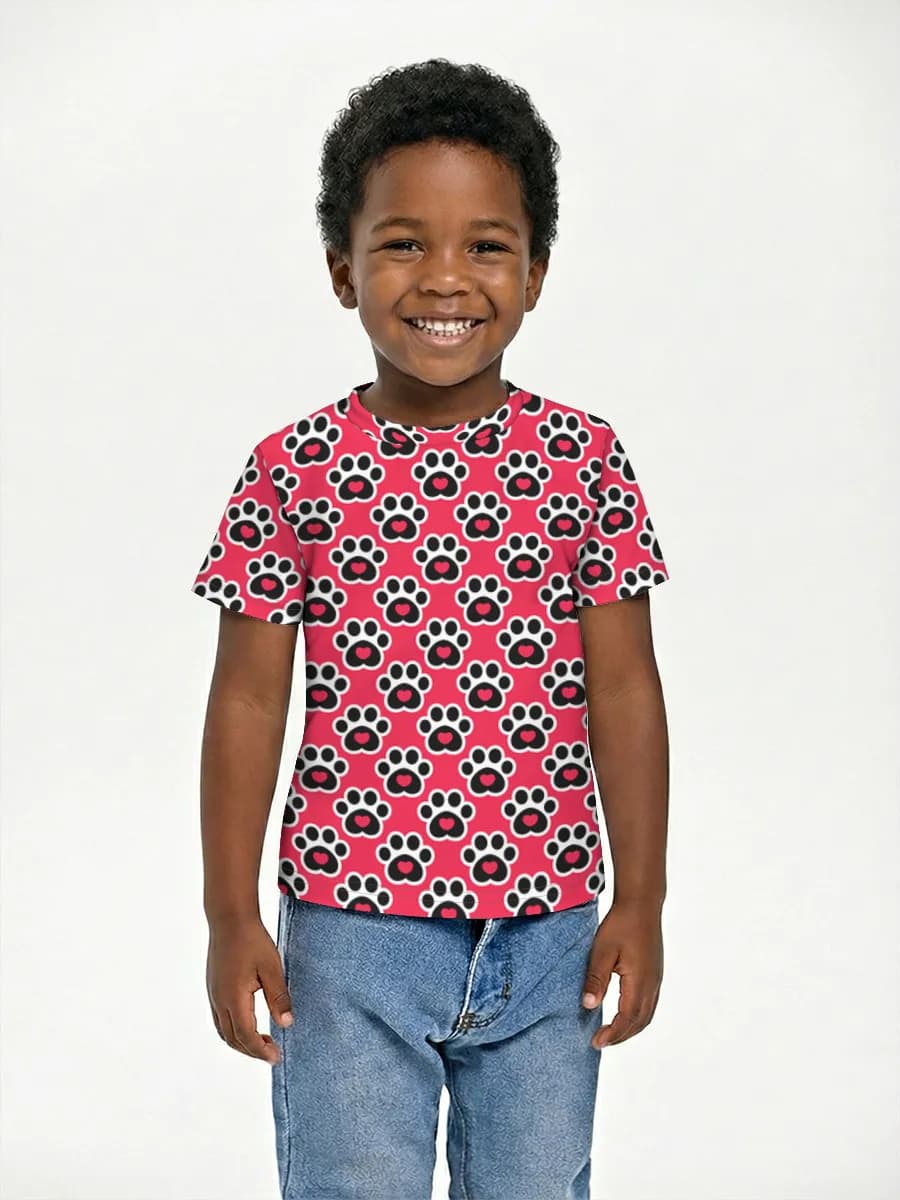 Heart Paw Prints — Children's cotton T-shirt (for boys. Copy) with all-over print, Paw Prints theme