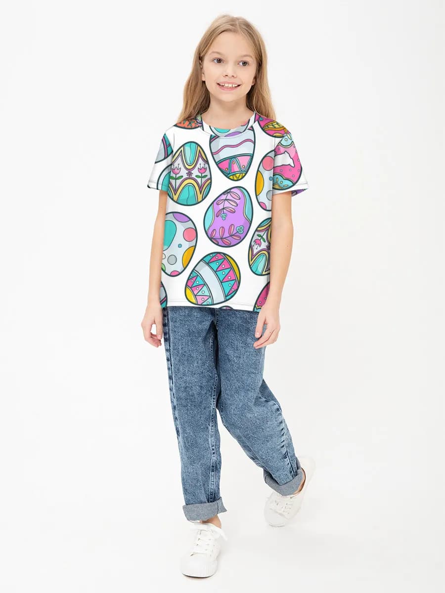 Colorful Easter Egg Doodles — Children's cotton T-shirt (for girls. Copy) with all-over print, Easter theme