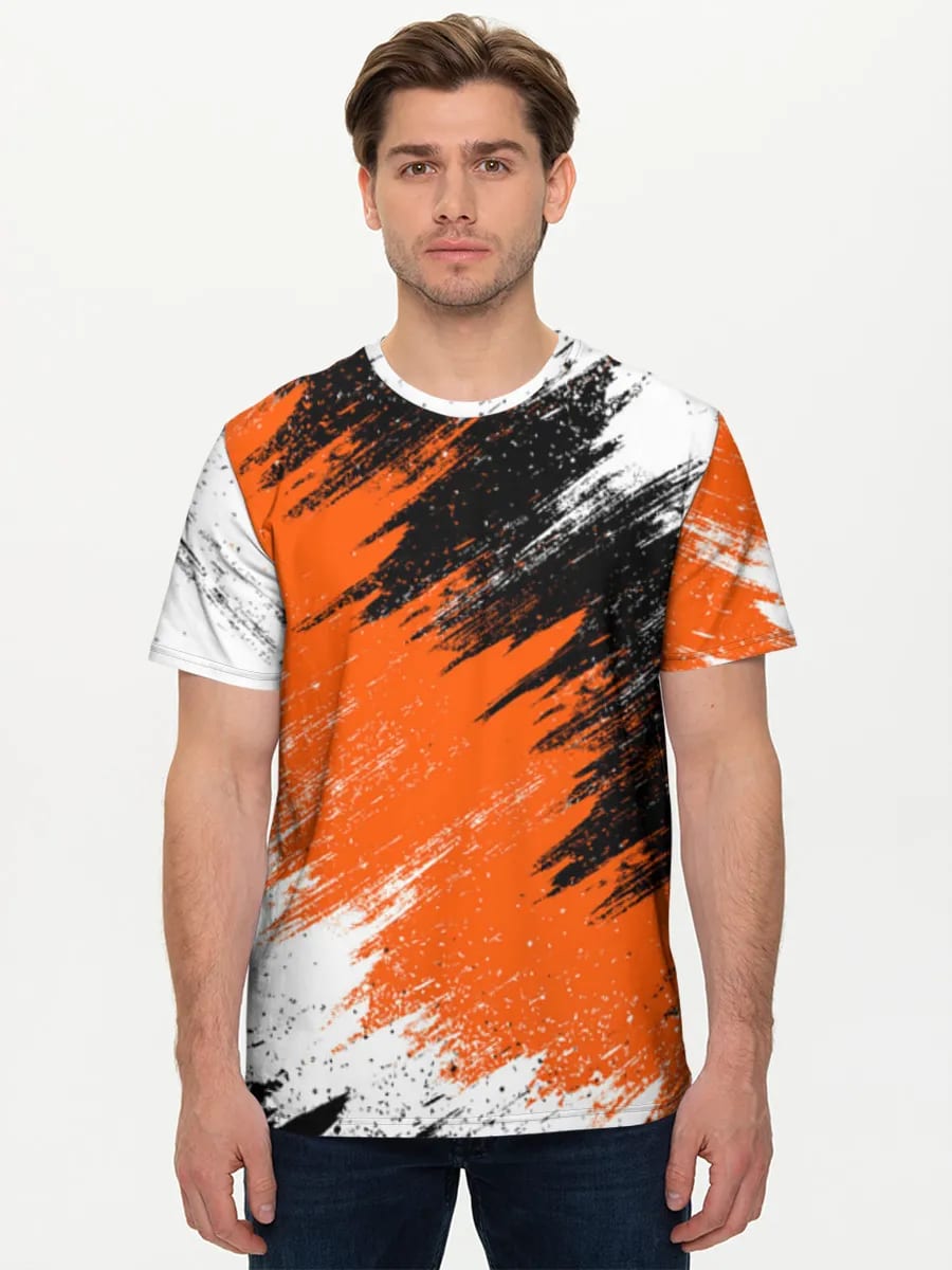 Abstrakt mit orange-schwarzen Pinselstrichen