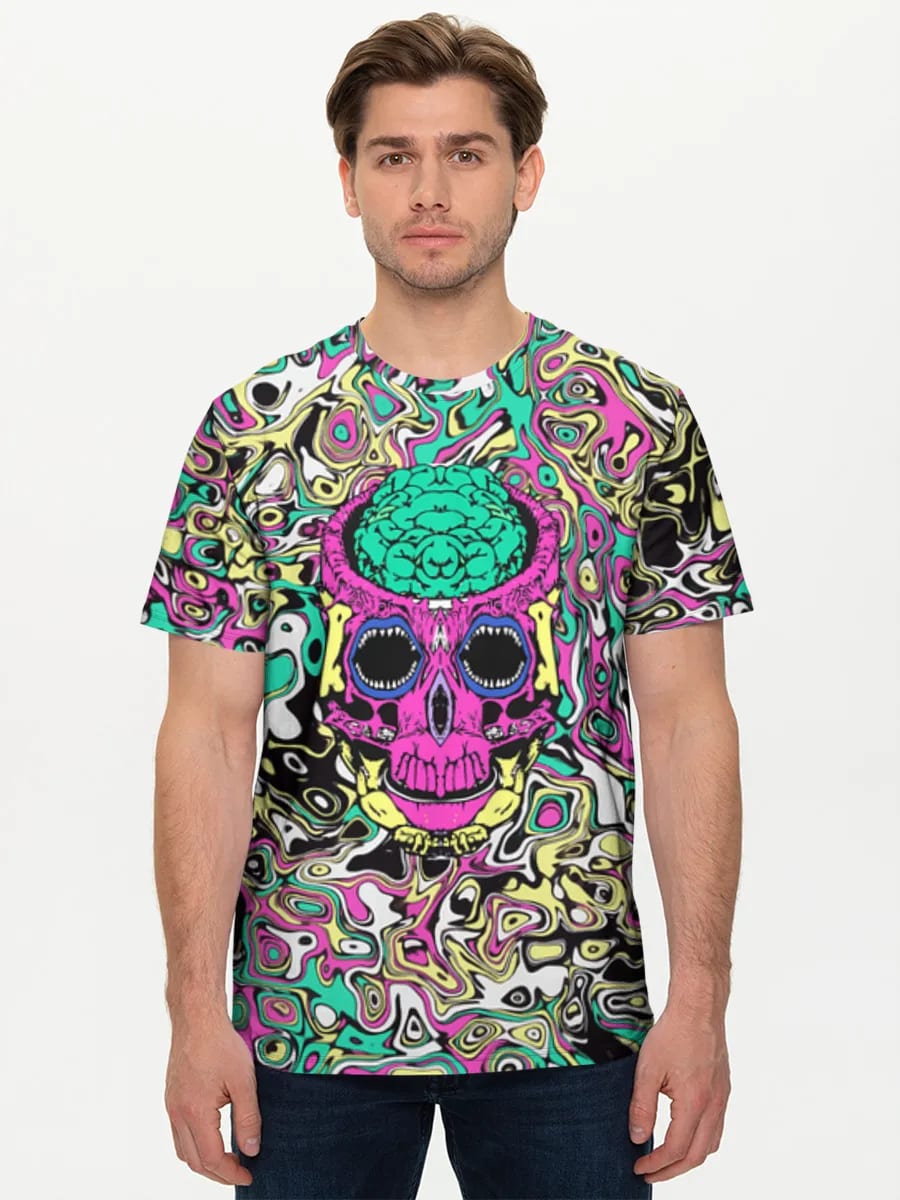 Neon Psychedelischer Gehirn-Totenkopf