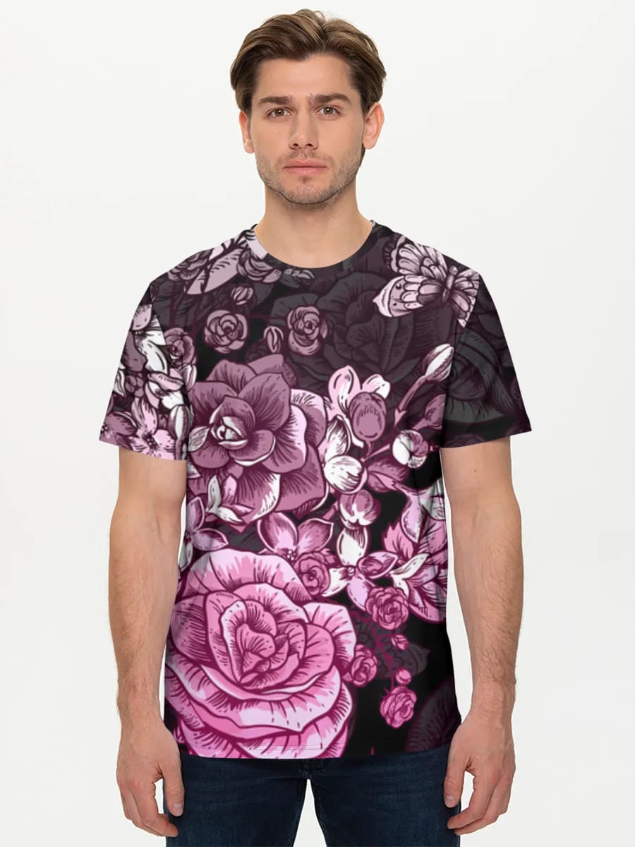 Pinke Rosen und Schmetterlinge