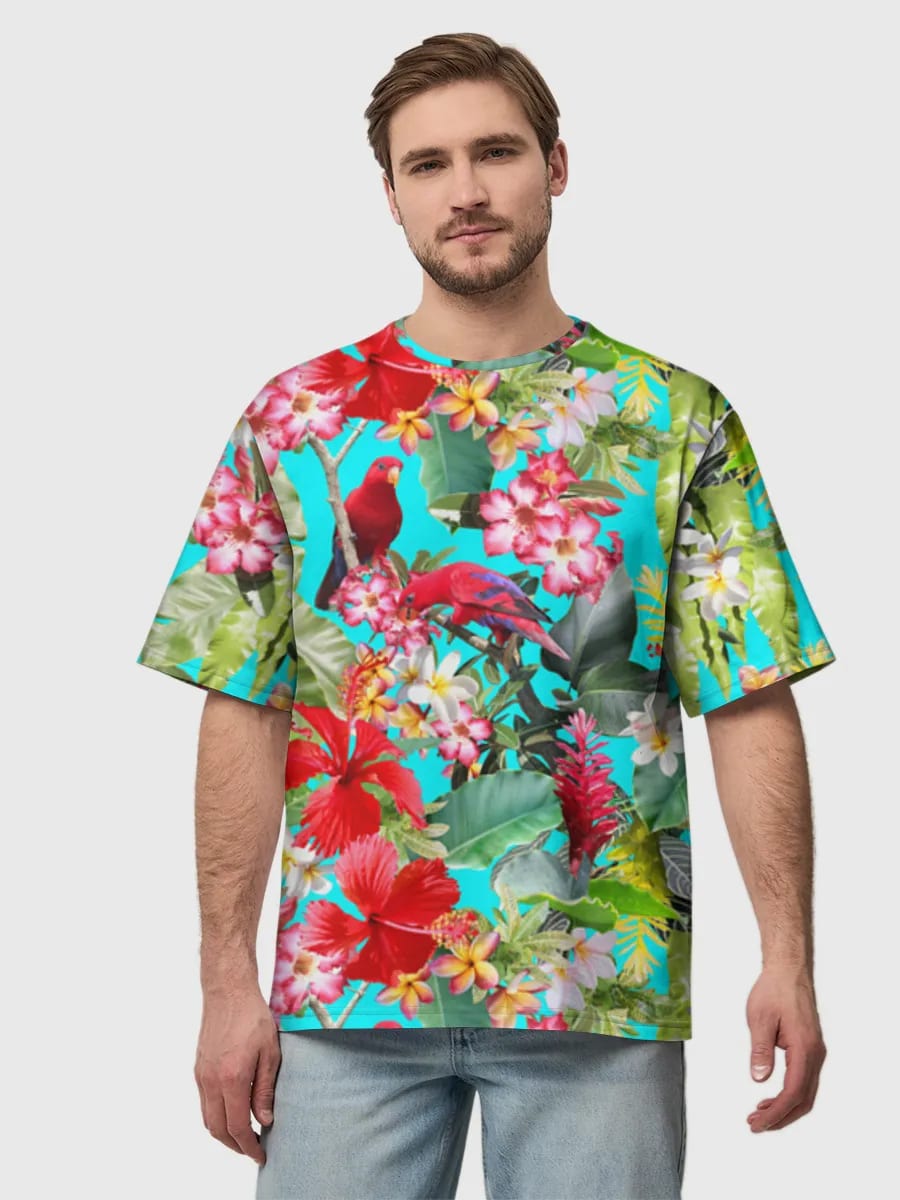 Loros tropicales e hibisco