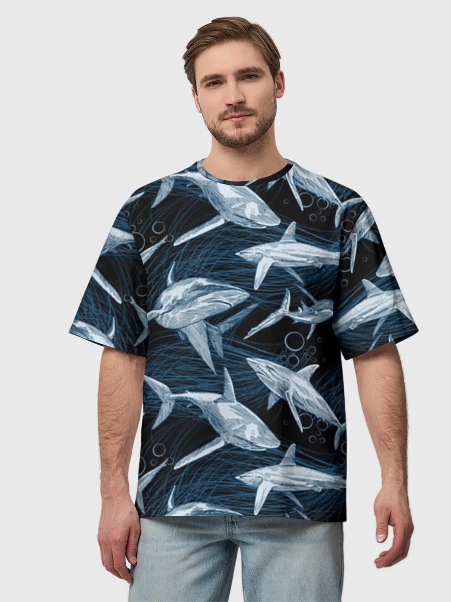 Ilustración submarina de tiburones