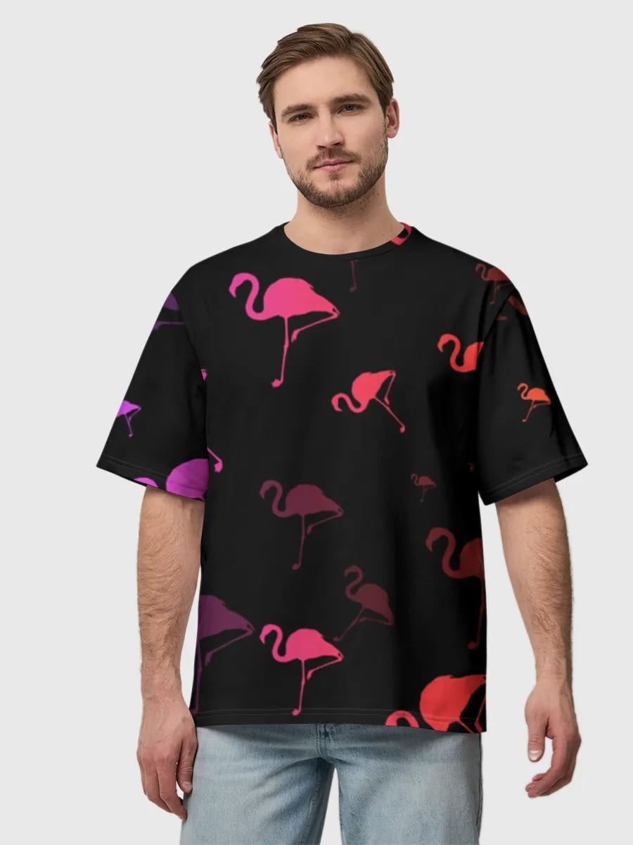 Flamants roses sur noir néon