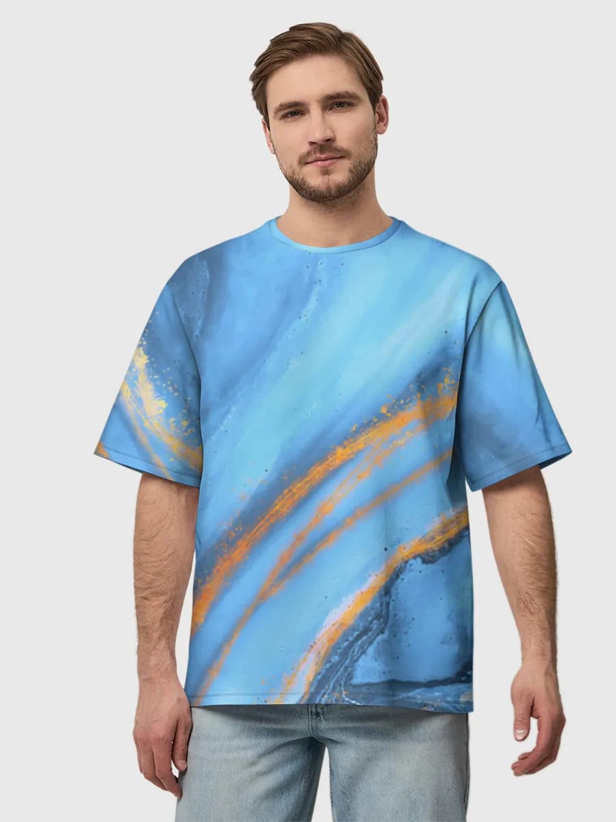 Blue And Gold Fluid Art