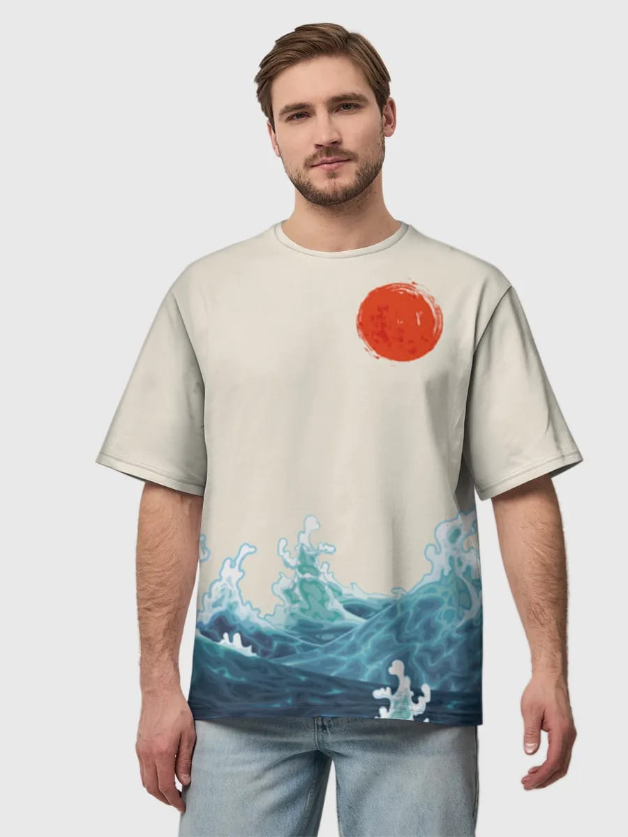 Crimson Sun Over Waves