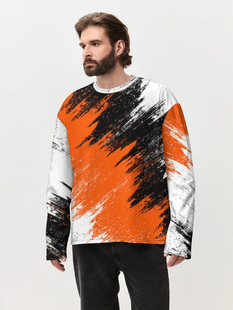 Orange Black Brushstroke Abstract