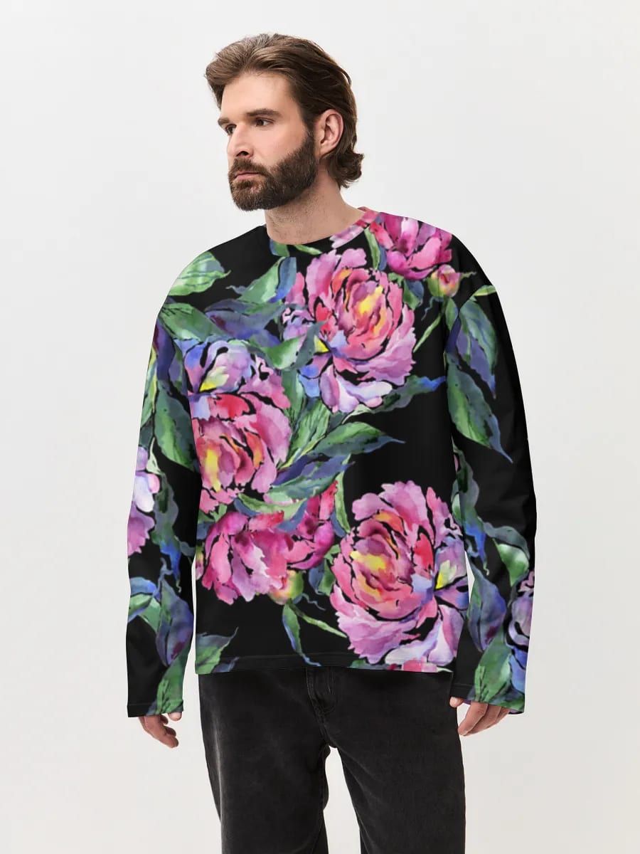 Watercolor Peonies On Black