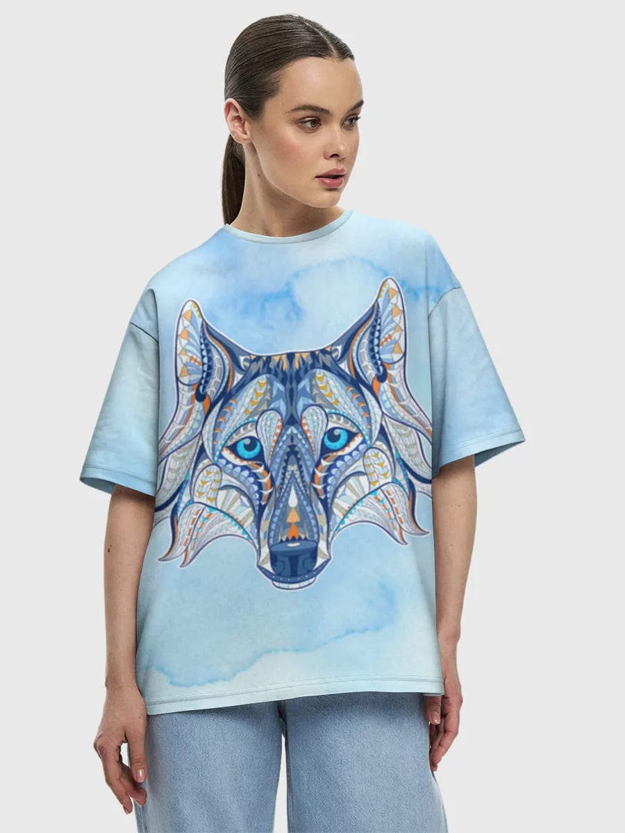 Tête de Loup Géométrique Bleue