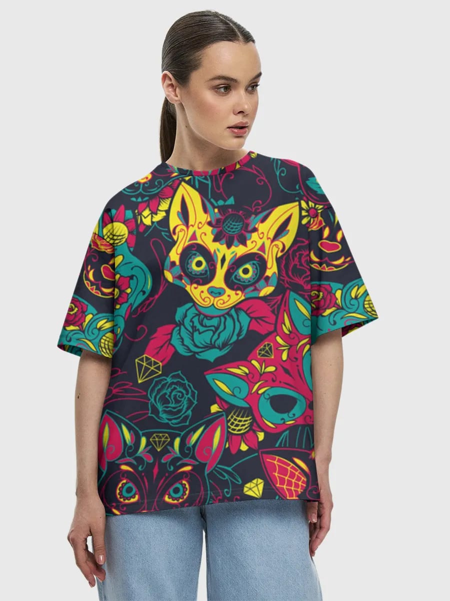 Neon Sugar Skull Cats