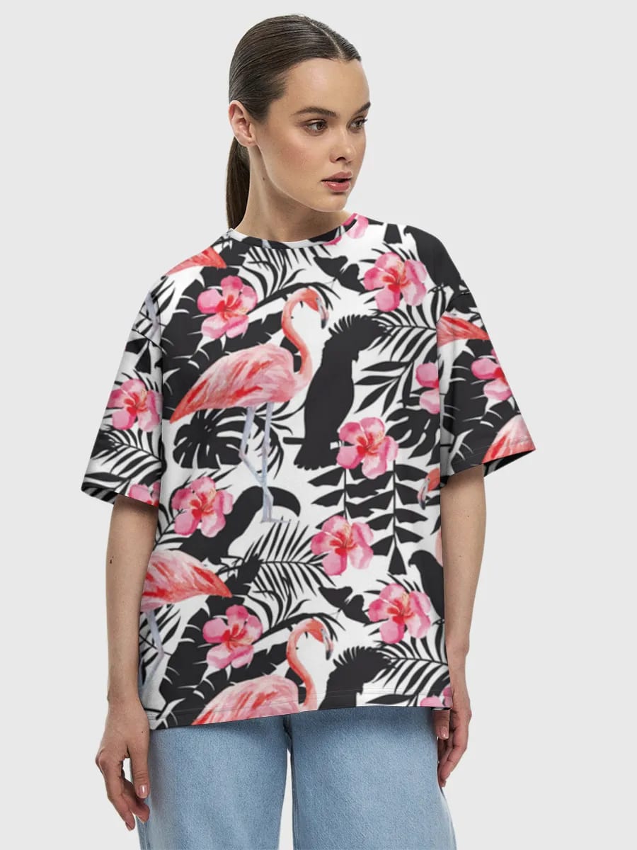 Tropical Flamingos And Hibiscus